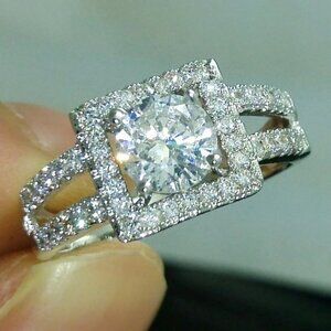 😍Anillos Double Layer Clear Round Zircon Macro Pave Square Dainty Ring, L275